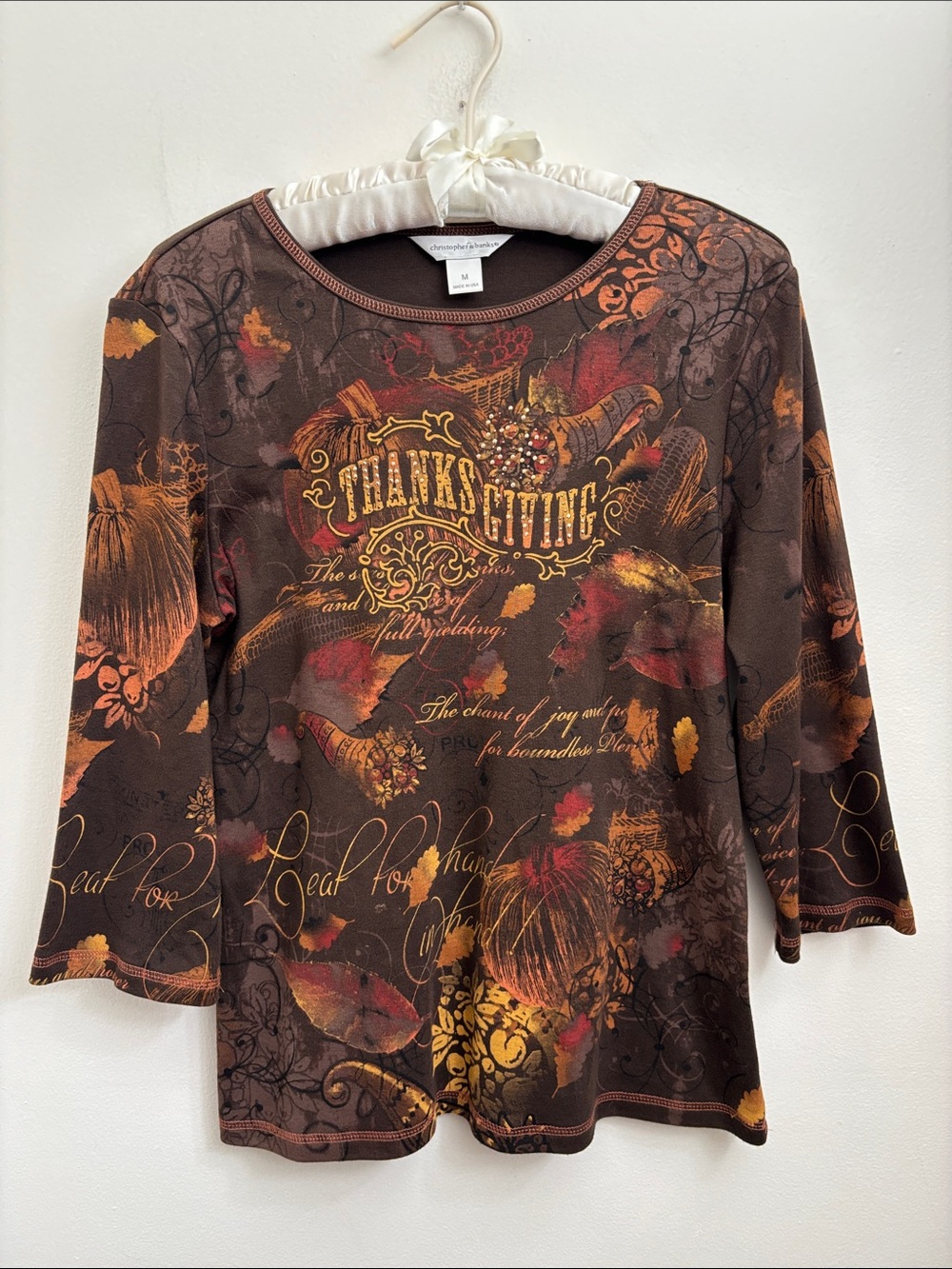 Y2K Style Thanksgiving Graphic Brown Long Sleeve Top